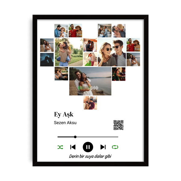 Fotoğraf ve Spotify müziği ile kalp şeklinde poster boyama