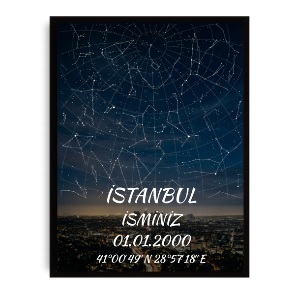 Kişiselleştirilebilir Şehir - Yıldız Haritası Temalı Poster Tablo